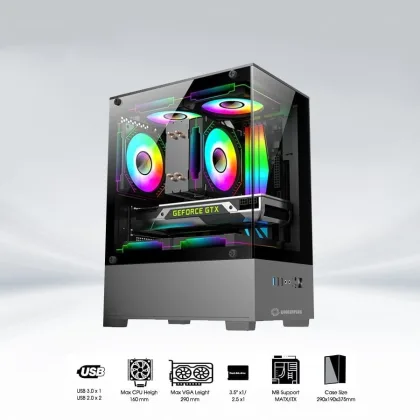 Vỏ case Coolerplus CPC - EX32B ( 3 FAN LED - 2 mặt kính cường lực) - Màu Đen