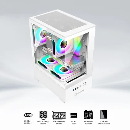 Vỏ case Coolerplus CPC - EX32W ( 3 FAN LED - 2 mặt kính cường lực) - Màu Trắng